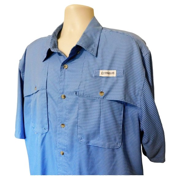 Magellan Fish Gear Shirt XL Blue Small Check Moisture Wicking Short Sleeves - Picture 2 of 7